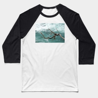 Bare, textured branch in front of green sea. Baseball T-Shirt